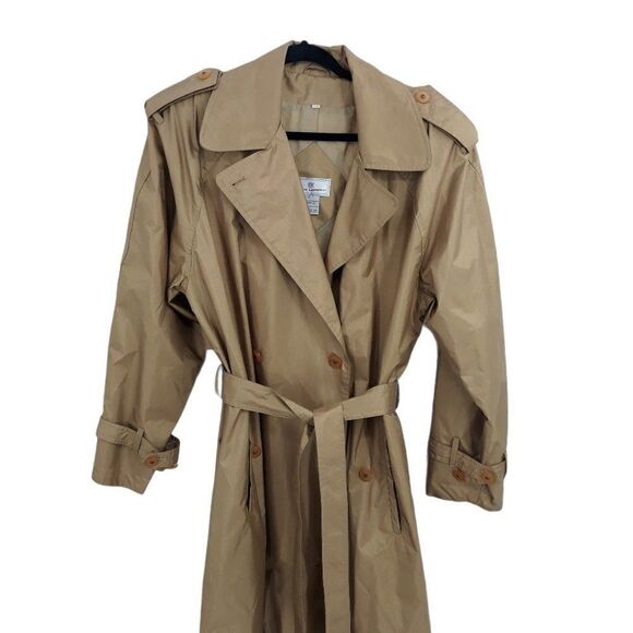 Vtg 80's Maggie Lawrence Coat Trench Longline Belted Waist Gold Sz 12 - Picture 3 of 11